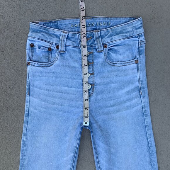 American Eagle Next Level Stretch Button Fly Super Hi-Rise Flare Jeans Sz2 - Picture 12 of 15